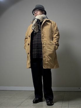 「アイテム（ストール/ショール）」を使った、テツロウ+さん（メンズ・165cm）の冬コーディネート