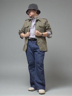 「アイテム（ミリタリージャケット）」を使った、テツロウ+さん（メンズ・165cm）の秋コーディネート
