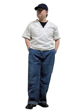 「アイテム（帽子、パープル系）」を使った、テツロウ+さん（メンズ・165cm）の夏コーディネート