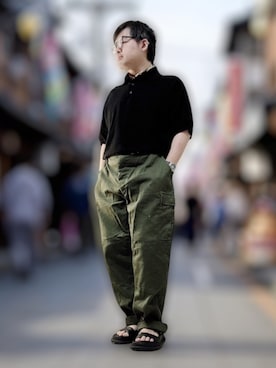 「アイテム（サンダル）」を使った、テツロウ+さん（メンズ・165cm）の夏コーディネート