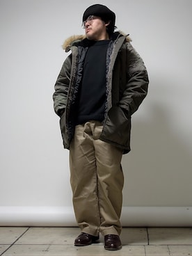 「アイテム（ハンチング/ベレー帽）」を使った、テツロウ+さん（メンズ・165cm）の冬コーディネート