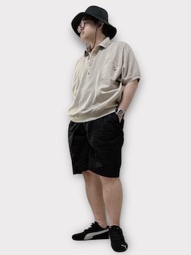 「アイテム（ポロシャツ、ベージュ系）」を使った、テツロウ+さん（メンズ・165cm）の夏コーディネート