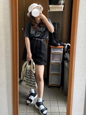 「フォロー、イイネ、お気に入り登録お願いします♡」｜「アイテム（帽子）」を使った、sshuuさん（レディース・154cm）の夏コーディネート