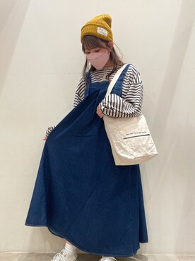 「Samansa Mos2 blue」｜「アイテム（ニットキャップ/ビーニー）」を使った、たうさん（レディース・153cm）の秋コーディネート
