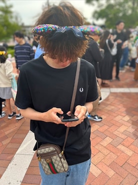 「FRED PERRY（フレッドペリー）のアイテム（Tシャツ/カットソー）」を使った、かずきさん（メンズ・179cm）の夏コーディネート