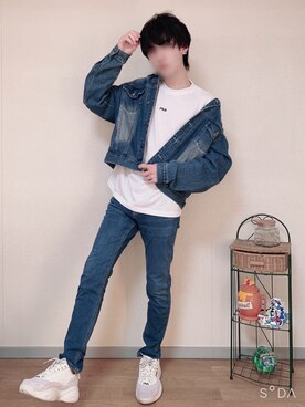 Gu ハイウエストスキニージーンズ Blue Sを使ったメンズ人気ファッションコーディネート Wear