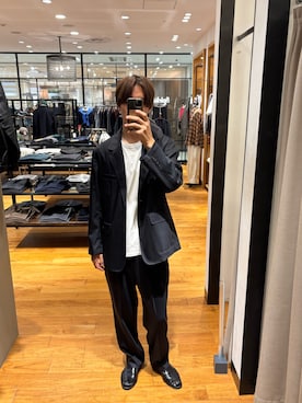「URBAN RESEARCH（アーバンリサーチ）のnew basic　WOOL SILK SINGLE JACKET（テーラードジャケット、ブラック系）」を使った、ハルさん（メンズ・183cm）の秋コーディネート