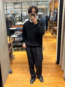 「crepuscule（クレプスキュール）のcrepuscule　Rayon Linen Pullover（ニット/セーター、ブラック系）」を使った、ハルさん（メンズ・183cm）の春コーディネート