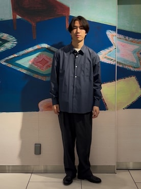 「THOMAS MASON（トーマス メイソン）のTHOMAS MASON OVER SHIRTS（シャツ/ブラウス、ブルー系）」を使った、ハルさん（メンズ・183cm）の春コーディネート