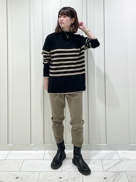 「ボーダーニット」｜「アイテム（その他）」を使った、kanaさん（レディース・159cm）の秋コーディネート