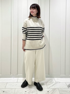 「ボーダーニット」｜「アイテム（その他）」を使った、kanaさん（レディース・159cm）の冬コーディネート