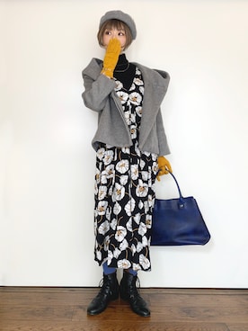 「マスタード」｜「アイテム（ハンチング/ベレー帽）」を使った、Nickyさん（レディース・166cm）の冬コーディネート