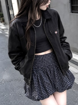 「Dickies（ディッキーズ）のDickies/ディッキーズ DUCK FORT WORTH JACKET ダック生地 切り替えデザイン ブランドロゴ ワークジャケット アメカジ ストリート メンズ 2026年秋冬 秋服 冬服（ブルゾン、ブラック系）」を使った、迎　稀羅莉さん（レディース・160cm）の秋コーディネート
