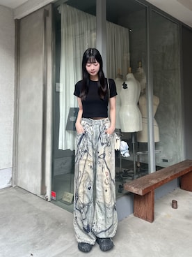 「GILDAN（ギルダン）のアイテム（Tシャツ/カットソー）」を使った、桃さん（レディース・164cm）の夏コーディネート