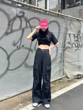 「アイテム（キャップ）」を使った、桃さん（レディース・164cm・20代）の夏コーディネート