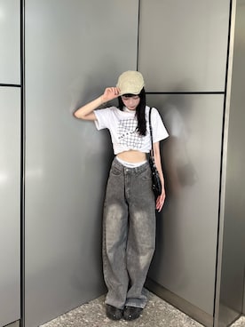 「アイテム（帽子、ホワイト系）」を使った、桃さん（レディース・164cm）の夏コーディネート