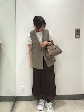 「URBAN RESEARCH(アーバンリサーチ)の『イージーケア』シアープリーツイージースカート(スカート、ブラウン系)」を使った、yukichiさん(レディース・162cm)の夏コーディネート