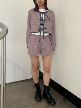 「アイテム（ノーカラージャケット）」を使った、MIHOさん（レディース・158cm・20代）の冬コーディネート