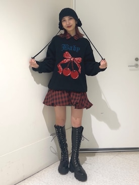 「おでかけコーデ」｜「アイテム（ニットキャップ/ビーニー）」を使った、MIHOさん（レディース・158cm）の冬コーディネート