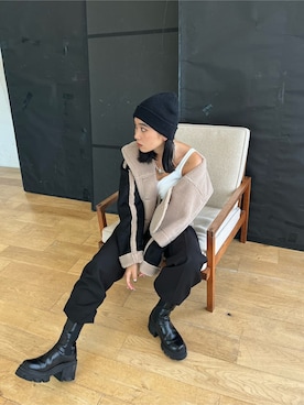 「EMODA（エモダ）のアイテム（ブーツ）」を使った、市川あん(EMODA)さん（レディース・153cm）の秋コーディネート
