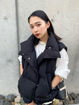 「EMODA（エモダ）のアイテム（ベスト）」を使った、市川あん(EMODA)さん（レディース・153cm）の秋コーディネート