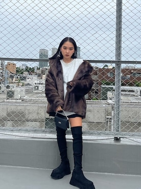 「EMODA（エモダ）のアイテム（その他アウター）」を使った、市川あん(EMODA)さん（レディース・153cm）の秋コーディネート