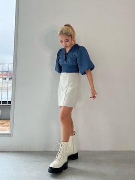 「EMODA（エモダ）のアイテム（ブーツ）」を使った、市川あん(EMODA)さん（レディース・153cm）の冬コーディネート