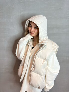 「EMODA」｜「アイテム（ダウンジャケット/コート）」を使った、市川あん(EMODA)さん（レディース・153cm）の秋コーディネート