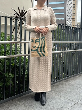 「ケーブルニット」｜「アイテム（ワンピース）」を使った、NORIKO NAKATSURUさん（レディース・162cm）の秋コーディネート