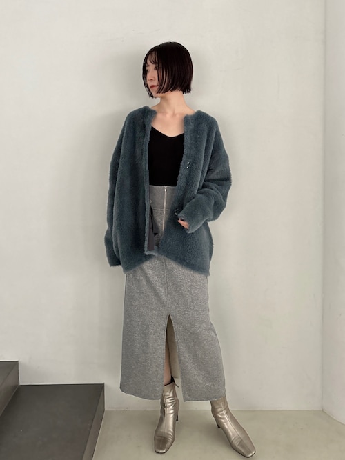 LAGUNAMOOM ミニシャギーセッケツニットカーディガン　グレー LAGUNAMOON カーディガン ミニシャギーセッケツニットカーディガン