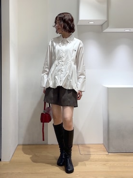 「LAGUNAMOON（ラグナムーン）の【POLO BCSコラボ】バルーンシャツ（シャツ/ブラウス、ホワイト系）」を使った、MASAKI KISEさん（レディース・168cm）の秋コーディネート