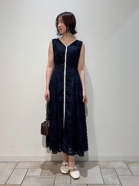 「LAGUNAMOON（ラグナムーン）のカットジャガードパイピングワンピース 【夏服】（One piece dress、ブルー系）」を使った、MASAKI KISEさん（レディース・168cm）の夏コーディネート