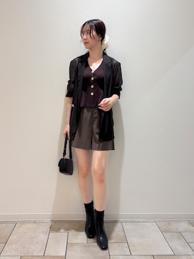 「LAGUNAMOON（ラグナムーン）のペプラムノースリニットトップス 【夏服】 【セットアップ対応】（ニット/セーター、ブラウン系）」を使った、MASAKI KISEさん（レディース・168cm）の秋コーディネート