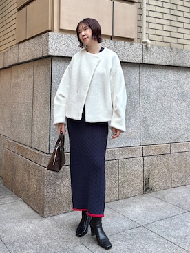 「アイテム（ボストンバッグ）」を使った、MASAKI KISEさん（レディース・168cm）の秋コーディネート