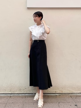 「LAGUNAMOON（ラグナムーン）のカッティングヒールサンダル（サンダル）」を使った、MASAKI KISEさん（レディース・168cm）の夏コーディネート