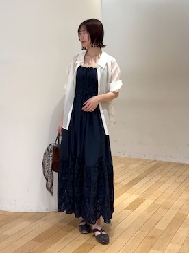 「LAGUNAMOON（ラグナムーン）のエンブロイダリーギャザーキャミワンピース 【夏服】（ワンピース、ブルー系）」を使った、MASAKI KISEさん（レディース・168cm）の夏コーディネート