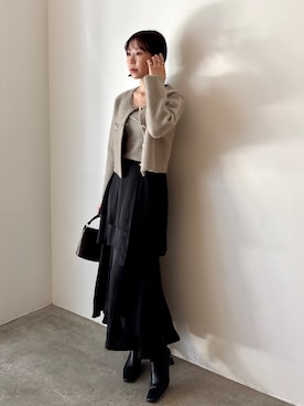 「アイテム（ノーカラージャケット）」を使った、MASAKI KISEさん（レディース・168cm・20代）の秋コーディネート