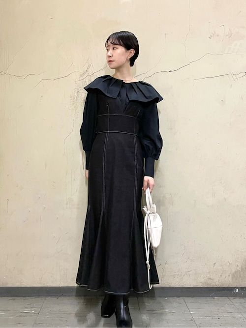 ラグナムーン　タグ付き新品未使用今季　ブラック LAGUNAMOON LADY MIX レースフレアーワンピース（ブラック） -靴