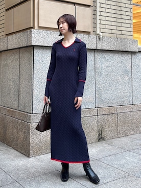 「アイテム（ボストンバッグ）」を使った、MASAKI KISEさん（レディース・168cm）の秋コーディネート
