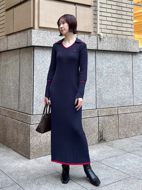 POLO RALPH LAUREN フレアケーブルニット ワンピース XS 黒 ポロラルフ