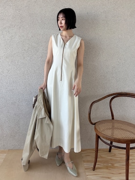 「LAGUNAMOON（ラグナムーン）のフロントZIPミックスカラーワンピース（One piece dress、ホワイト系）」を使った、MASAKI KISEさん（レディース・168cm）の春コーディネート