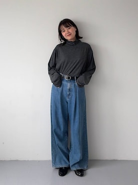 「LOWRYS FARM（ローリーズファーム）の【LFM(U)】ＴＲカットタートルロングスリーブ　 1070124（Tシャツ/カットソー、グレー系）」を使った、pecoさん（レディース・165cm）の夏コーディネート