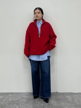 「LOWRYS FARM（ローリーズファーム）の【LFM(U)】アゼニットハーフＺＩＰプルオーバー　 593385（ニット/セーター）」を使った、pecoさん（レディース・165cm）の秋コーディネート