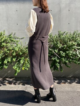 「LOWRYS FARM（ローリーズファーム）のストレッチヒールブーツ　851418（ブーツ）」を使った、pecoさん（レディース・165cm）の秋コーディネート