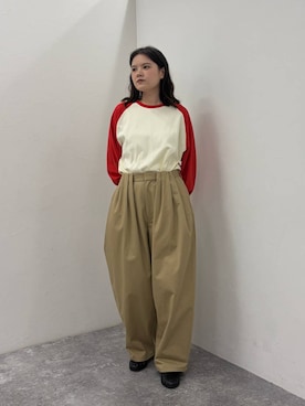 「LOWRYS FARM（ローリーズファーム）の【LFM(U)】USAコットンラグランTLS　 1056209（Tシャツ/カットソー、レッド系）」を使った、pecoさん（レディース・165cm）の秋コーディネート