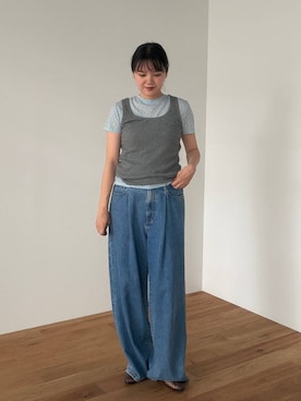 「LOWRYS FARM（ローリーズファーム）のＢＡＳＩＣシアータンク 1042099（タンクトップ、グレー系）」を使った、pecoさん（レディース・165cm）の夏コーディネート