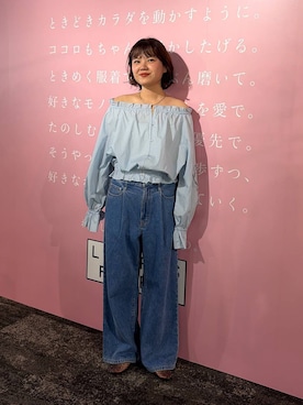 「LOWRYS FARM（ローリーズファーム）のカットワークレースブラウス 638504（シャツ/ブラウス、ブルー系）」を使った、pecoさん（レディース・165cm）の春コーディネート