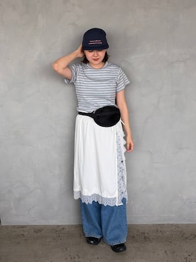 「LOWRYS FARM（ローリーズファーム）のフライスチビＴＥＥ 637055（Tシャツ/カットソー、グレー系）」を使った、pecoさん（レディース・165cm）の春コーディネート