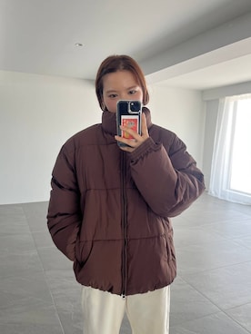 「アイテム（ダウンジャケット/コート、ブラウン系）」を使った、pecoさん（レディース・165cm）の夏コーディネート