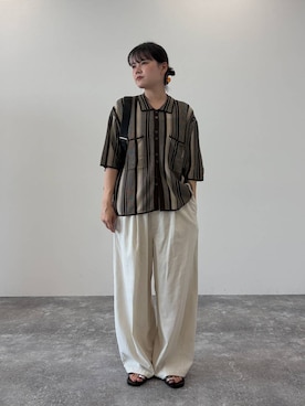 「LOWRYS FARM（ローリーズファーム）の【LFM(U)】ソフリネンパンツ 　620977（その他パンツ、ホワイト系）」を使った、pecoさん（レディース・165cm）の春コーディネート